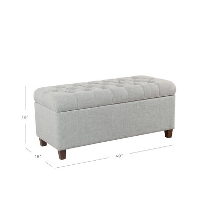 Light Gray Tufted Fabric Storage Bench with Wood Legs