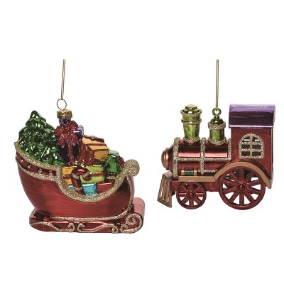 Transpac Plastic Sleigh / Train Ornament Set of 2 Christmas Home Decorations