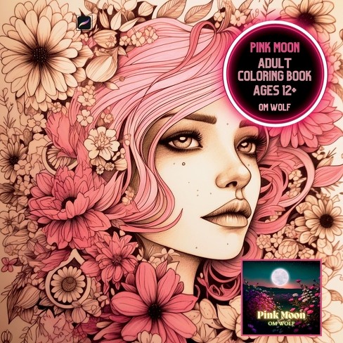 Pink Moon Adult Coloring Book - by Om Wolf (Paperback)