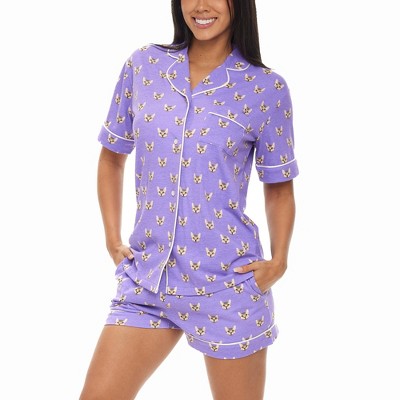 Women's Soft Cotton Knit Jersey Pajamas Lounge Set, Short Sleeve Top and  Shorts with Pockets