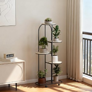 Metal Plant Stand with Wheels, Tiered Corner Shelf for Indoor Plants, Patio, Bedroom, Living Room, Balcony - 1 of 4