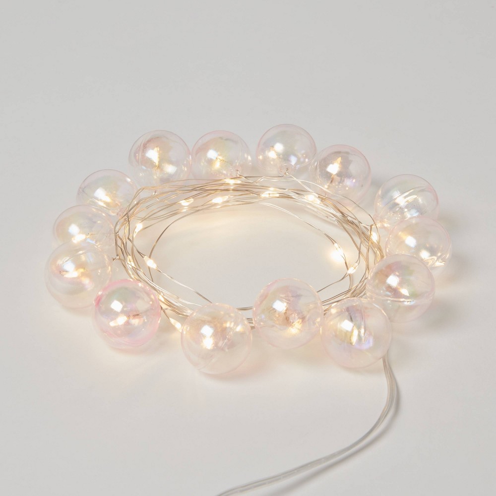 30ct LED Dewdrop with Iridescent Globes Christmas Indoor String Lights White with Silver Wire - Wondershop™: Battery-Powered Fairy Lights