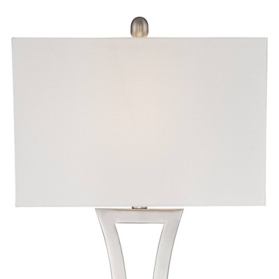 Sleek Brushed Nickel Modern Table Lamp Duo with Off-White Shades
