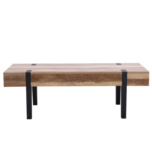 LuxenHome Oak Finish MDF Wood 2-Drawer Coffee Table with Black Metal Legs. Brown - image 1 of 4