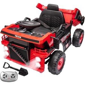 12V Kids Ride-On Dump Truck with Remote Control, Bluetooth/MP3, LED Lights, 4-Wheel Suspension, Automatic Lifting Bed, Dual Motors - 1 of 4