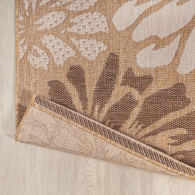 Gray Floral Flat Woven Reversible Indoor/Outdoor Rug - 3x5 ft