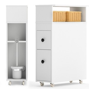 Costway Movable Bathroom Storage Cabinet Narrow Toilet Side Paper Holder w/ 2 Drawers - 1 of 4