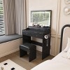 INFURNIC Vanity Tables Large Mirror Makeup Desk with Adjustable Lighting and Hair Dryer Holder 5 Drawers for Bedroom, Black, 31.5"*15.75"*53.15" - 3 of 4