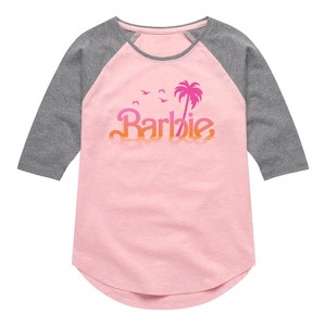 Girls' - Barbie - Sunset and Palm Trees Shirt Tail Raglan Graphic T-shirt - 1 of 2