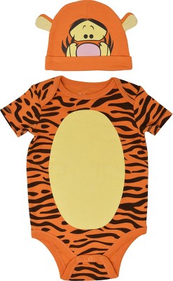 Image of Disney Winnie the Pooh Tigger Newborn Baby Boys Cosplay Bodysuit and Hat Set 0-3 Months