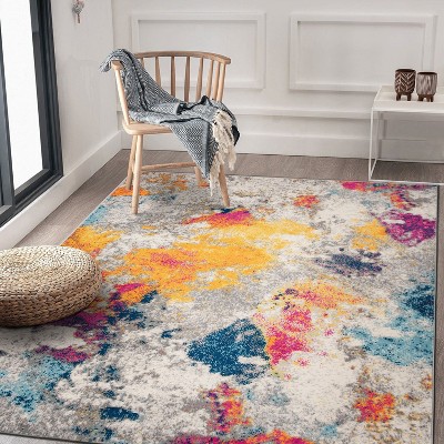 Abstract Blue Synthetic 7'10"x10' Easy Care Area Rug