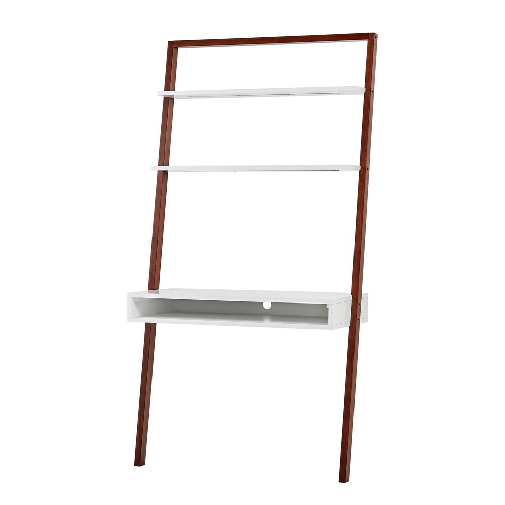 Photos - Office Desk 38" Phyliss White Metal Leaning Desk and Ladder Shelves Espresso - Inspire
