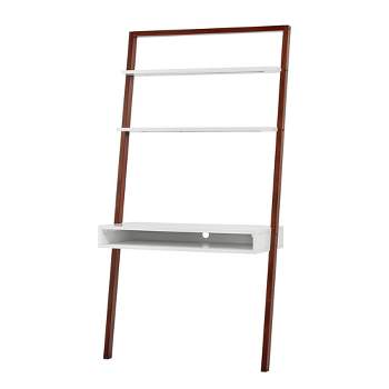 38" Phyliss White Metal Leaning Desk and Ladder Shelves - Inspire Q