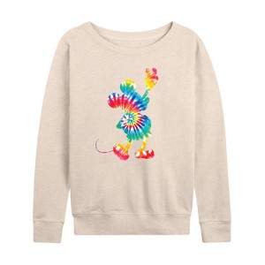 Women's - Disney - Mickey Silhouette Peace Tie Dye Lightweight French Terry Wide Neck Long Sleeve Shirt - 1 of 4