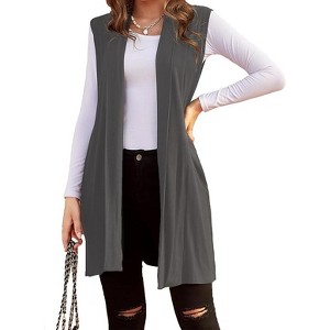 ZEAGOO Womens Long Vests Sleeveless Draped Lightweight Open Front Cardigan Layering Vest with Side Pockets - 1 of 4