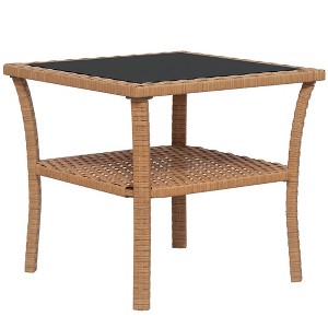 Outsunny 2-Tier Design Patio Wicker Coffee Table, Aluminum, Glass Top Side Table - 1 of 4