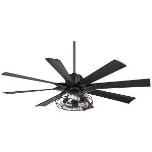 60" Possini Euro Design Modern Indoor Ceiling Fan with LED Light Remote Control Matte Black Cage for Living Room Kitchen House - 1 of 4