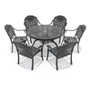 7-Piece Cast Aluminum Outdoor Dining Set with Blue Cushions, Round Table & Stackable Chairs - for Patio, Backyard - 3 of 4