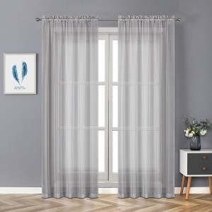 Kate Aurora Montauk Accents Ultra Lux 2 Piece Rod Pocket Silver Sheer Voile Window Curtain Panels - 84 in. Long - 1 of 3