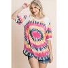 Slickblue Women's Tie Dye Bubble Sleeve Tunic Top, French Terry Fabric, Casual Fit, Fuchsia, Size S-L - 3 of 4