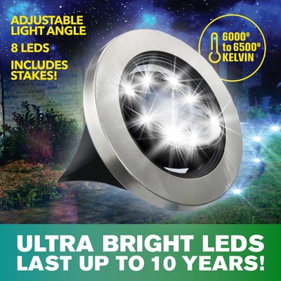 Stainless Steel Solar Powered Swivel LED Pathway Lights, 8-Pack
