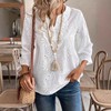 Coolmee Women's 3/4 Sleeve Shirt Eyelet Embroidery  Notched Neck Boho Blouse Top - 2 of 4