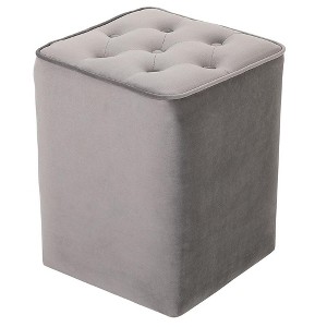 BirdRock Home Tufted Square Velvet Ottoman Foot Stool - Grey - 1 of 2