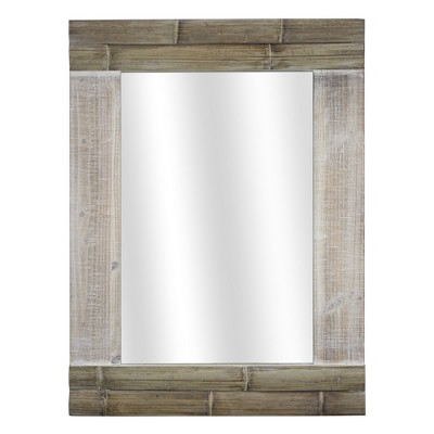 30.8" x 23" Rustic Bamboo Wood Framed Wall Vanity Mirror Brown - American Art Decor