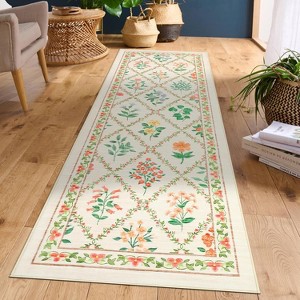 Washable Modern Floral Rug - Non-Slip Lightweight Thin Carpet, Non-Shedding Soft Low Pile Floor Cover for Bedroom Living Room - 1 of 4