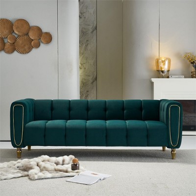83 Modern Sofa Couch Green Velvet Couch Elegant Sofa Minimalist Design With Gold Metal Legs 3 Seater Couch For Living Room Apartment Office Cuddlewood