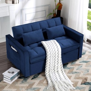 DOMETOUR 55 Inch Pull-out Sleeper Upholstered Sofa Bed with Two Pillows, Futon Convertible Sofa Bed Velvet Loveseat for Living Room Bedroom - 1 of 4