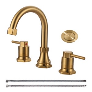WOWOW 8 in. Widespread Double Handle Bathroom Faucet with Pop-up Drain Kit - 1 of 4