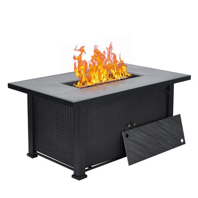 Rectangular Gas Fire Pit Table – Double-Door Storage, CSA-Certified, Waterproof for Patio/Deck/Garden