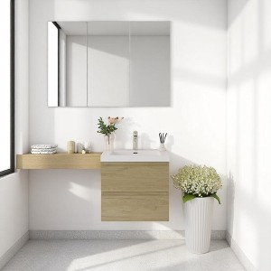 23.6" Wall-Mounted Bathroom Vanity with White Resin Sink, Floating Timber Cabinet, Soft-Close Hinges & Open Back for Easy Installation - 1 of 4