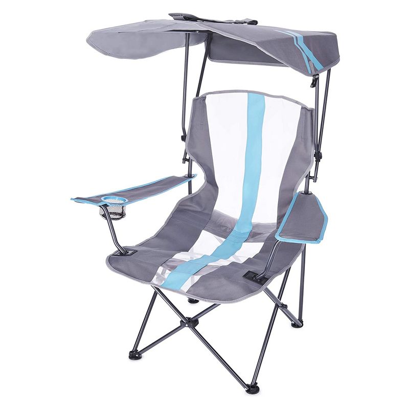 Kelsyus Premium Portable Camping Folding Outdoor Lawn Chair w/50+ UPF Canopy, Cup Holder, & Carry Strap, for Sports, Beach, Lake, Blue & Gray (2 Pack), 3 of 8