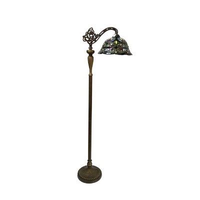 Victorian Bronze Adjustable Stained Glass Reading Floor Lamp