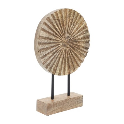 Sagebrook Home 12" Wood Pinwheel Decor Contemporary Natural Brown Circular Wooden Sculpture on Stand for Rustic Home - image 1 of 4