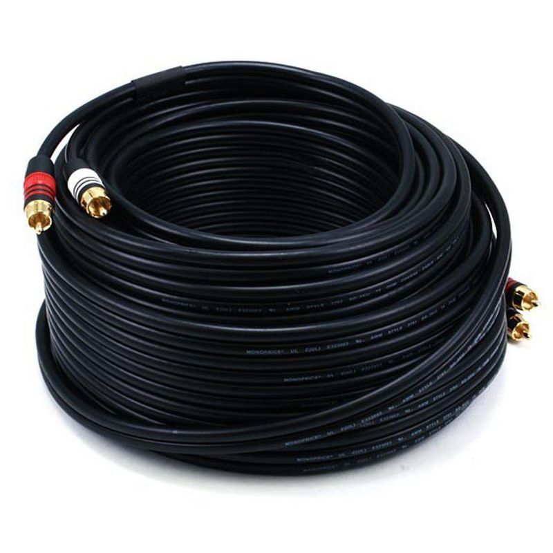 Monoprice Premium RCA Cable - 75 Feet - Black | 2 RCA Plug to 2 RCA Plug, Male to Male, 22AWG, 1 of 3