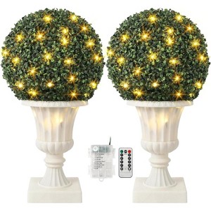 Acekool 16” Pre-Lit Topiary Ball – LED Artificial Plant with Remote, Timer & Gold Urn Base for Indoor/Outdoor Decor (Gold) - 1 of 4
