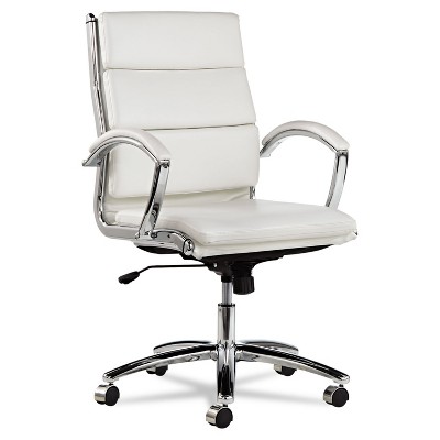 Alera Neratoli Mid-Back Swivel/Tilt Chair White Faux Leather Chrome Frame NR4206