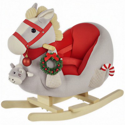 Qaba Kids Ride-On Rocking Horse Toy Rocker with Fun Song Music & Soft Plush Fabric for Children 18-36 Months