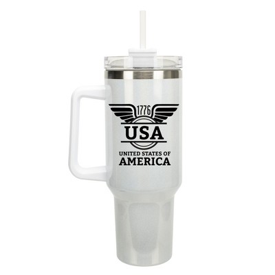 100 North USA United States of America 1776 Wings Wrap-Around 40 Oz. Stainless Steel Water Bottle Coffee Mug, Spill & Leak Resistant, Travel Tumbler