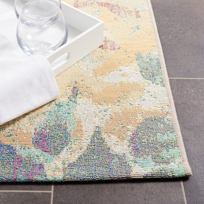 Beige and Red Floral Synthetic Runner Rug, 2'8" x 10'5"