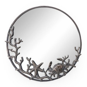 SPI Home Starfish and Crab Wall Mirror – 22" Round Cast Iron Frame with Coastal Marine Design, Rustic Bronze Sea Life Decor - 1 of 3
