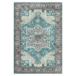 Vintage Distressed Floral Print Area Rug for Bedroom Living Room, Chenille Low Pile Retro Carpet for Kitchen Dining Room - 1 of 4