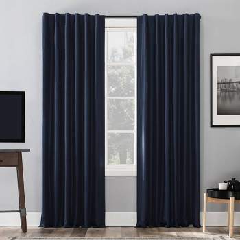 108"x50" Evelina Faux Dupioni Silk Thermal Extreme 100% Blackout Back Tab Curtain Panel Dark Blue - Sun Zero