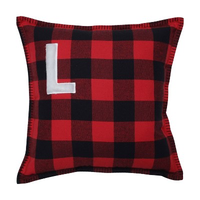 17"x17" Buffalo Plaid 'L' Throw Pillow Red/Black - Pillow Perfect