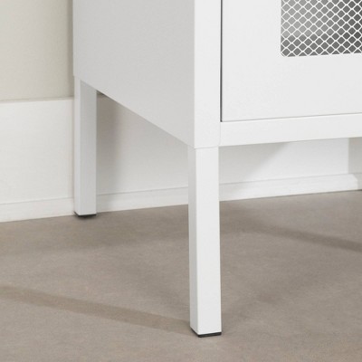 White Metal Mesh Scandinavian Nightstand with Gold Handle