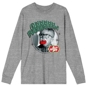A Christmas Story Oh Fudge Women's Heather Gray Long Sleeve Crew Neck Tee - 1 of 3