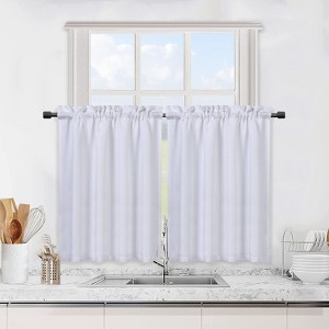 Kitchen Curtains 30 Inches Long White Window Curtains Waterproof Curtains for Bathroom Window Waffle Weave Textured Tier Curtains, 30"×30", Set of 2 - 1 of 4